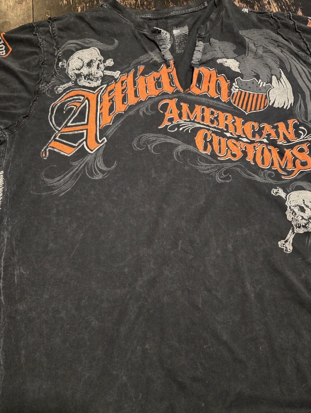 Affliction Black Short-Sleeve Graphic Tee with Orange Accents